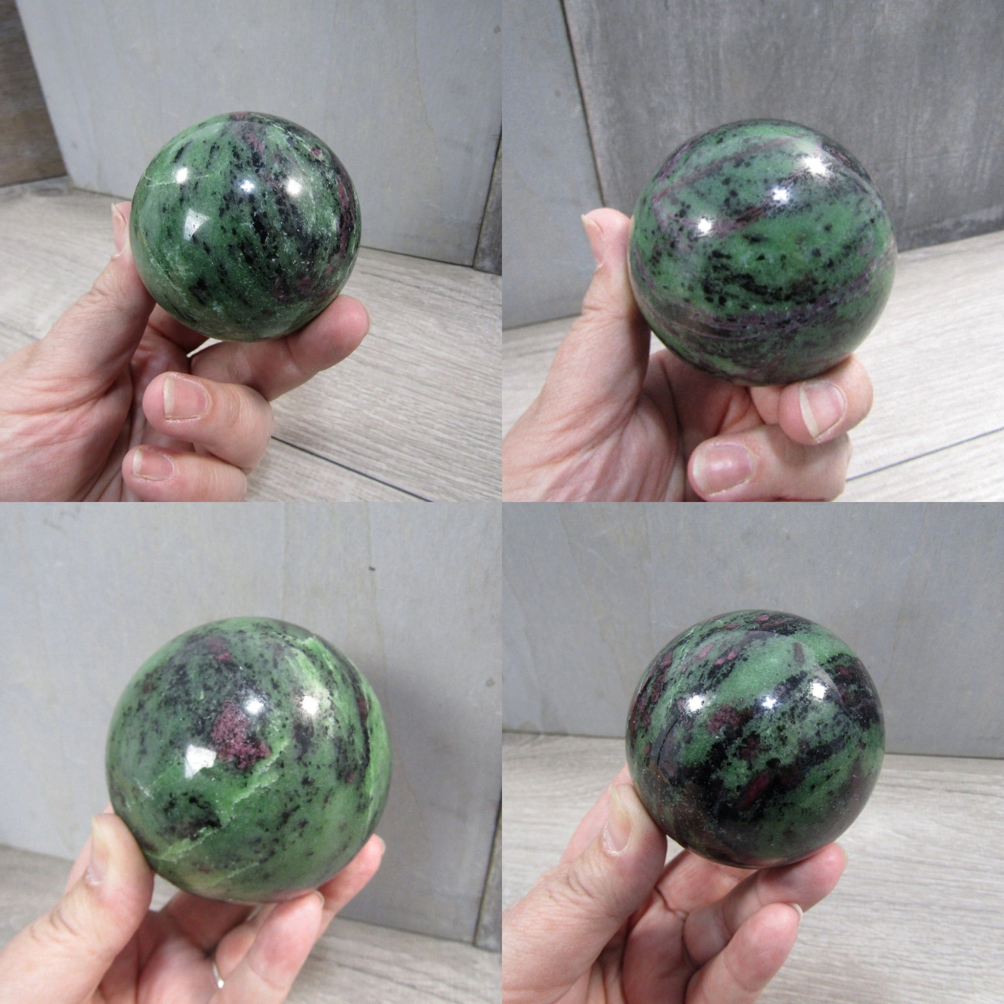 Polished ruby in zoisite spheres for crystal display collections