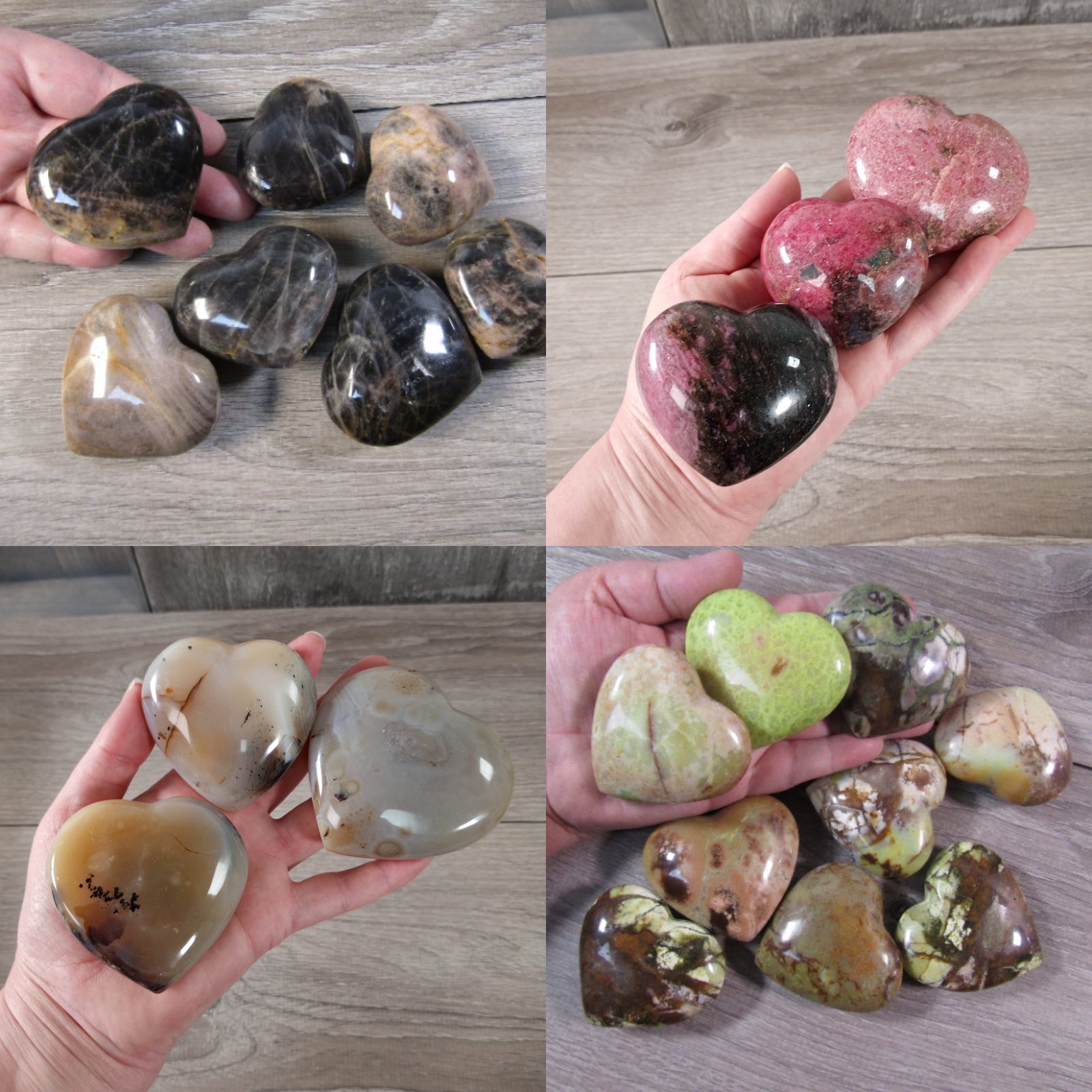 Assorted bulk gemstone hearts for retail resale
