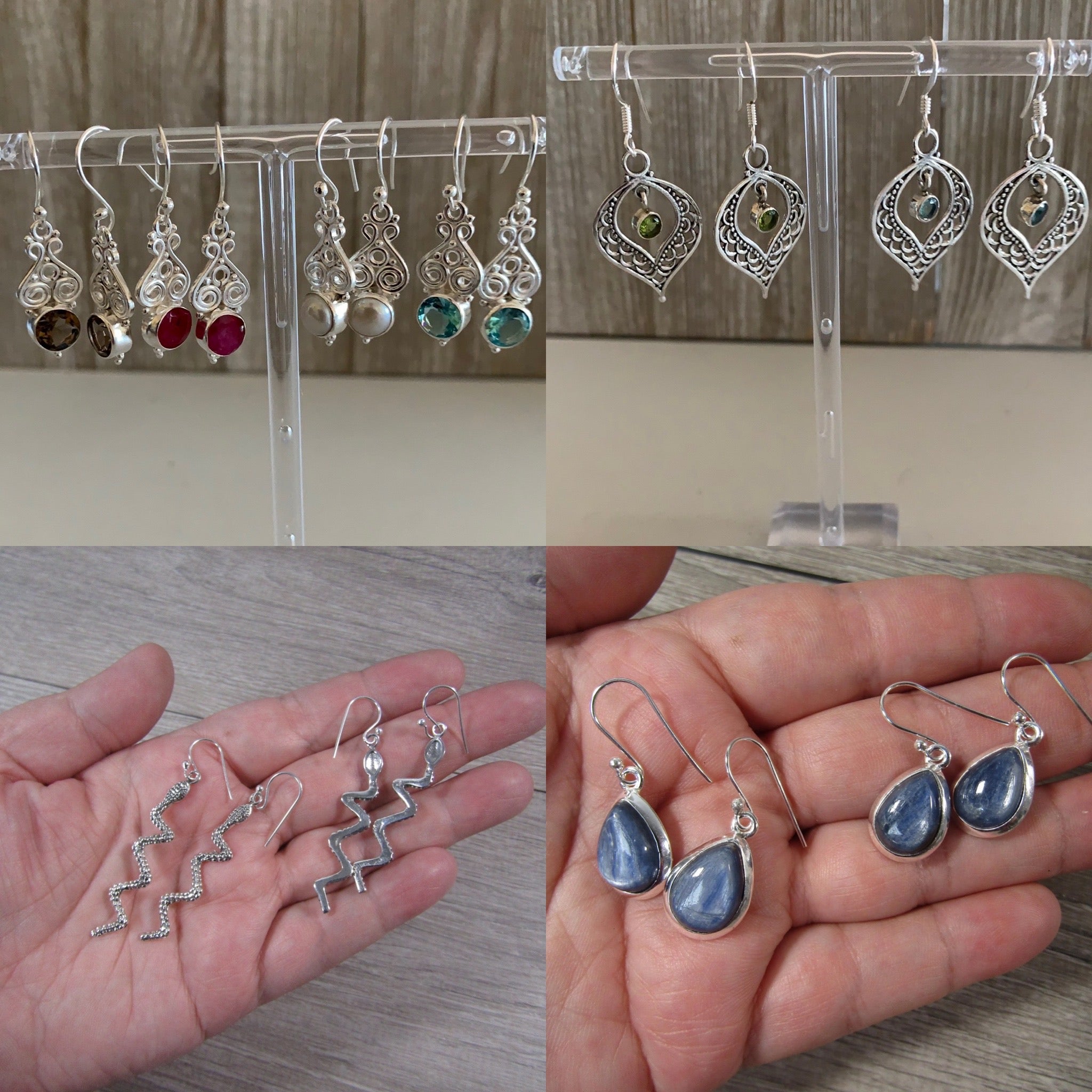 Assorted sterling silver 925 dangle earrings in elegant designs for wholesale.