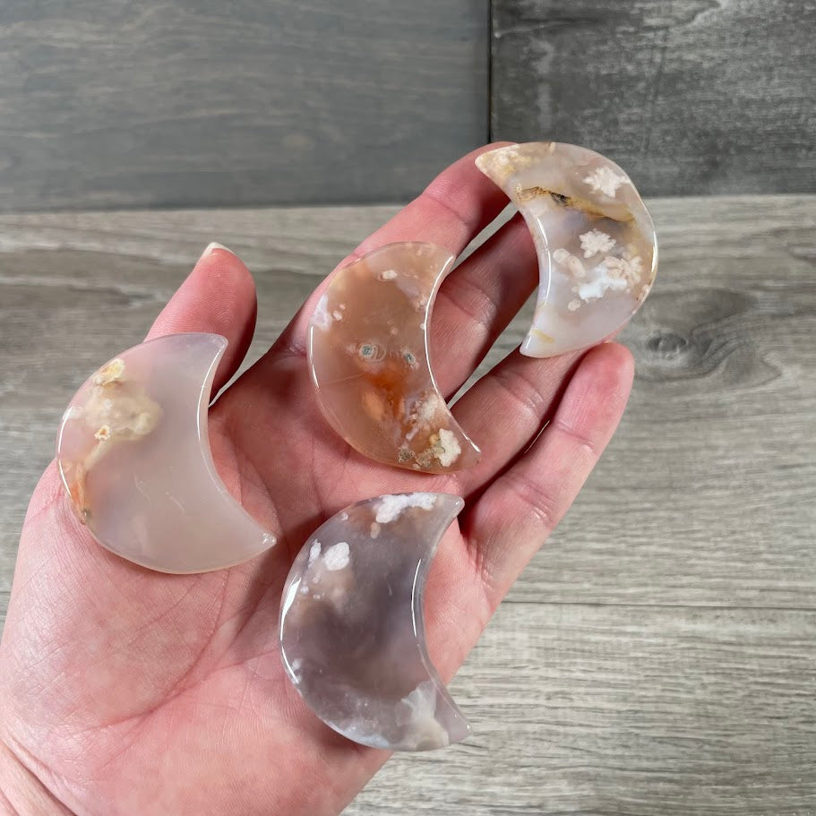 flower agate crescent shaped moons wholesale crystals