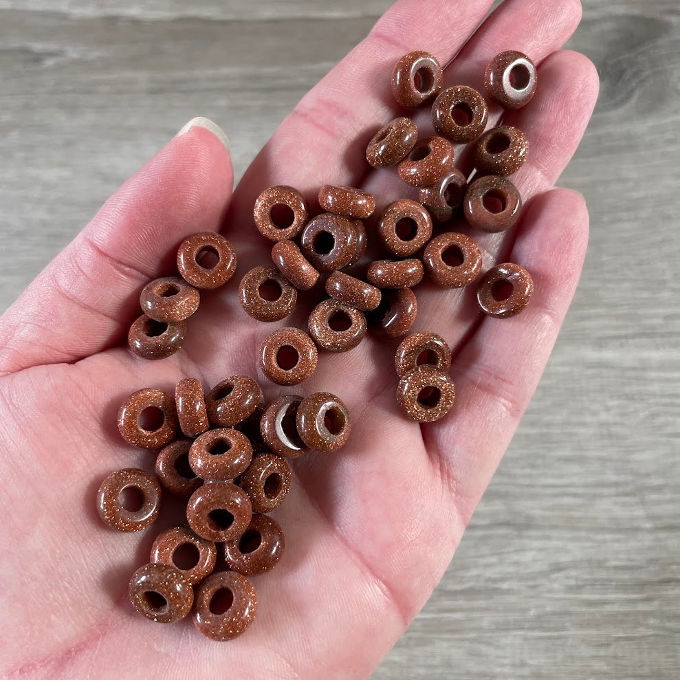 Goldstone bulk gemstone beads with large holes for bracelets and necklaces