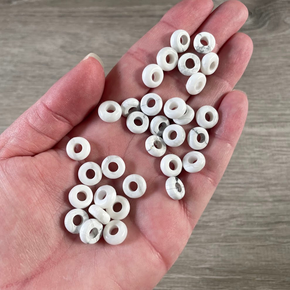Howlite gemstone large hole spacer beads for jewelry making and bracelet designs