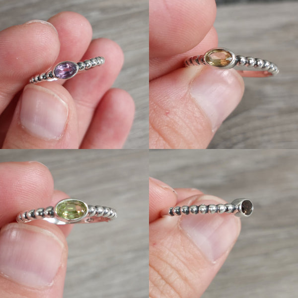 amethyst citrine peridot and smoky quartz simple oval stacking ring sterling silver