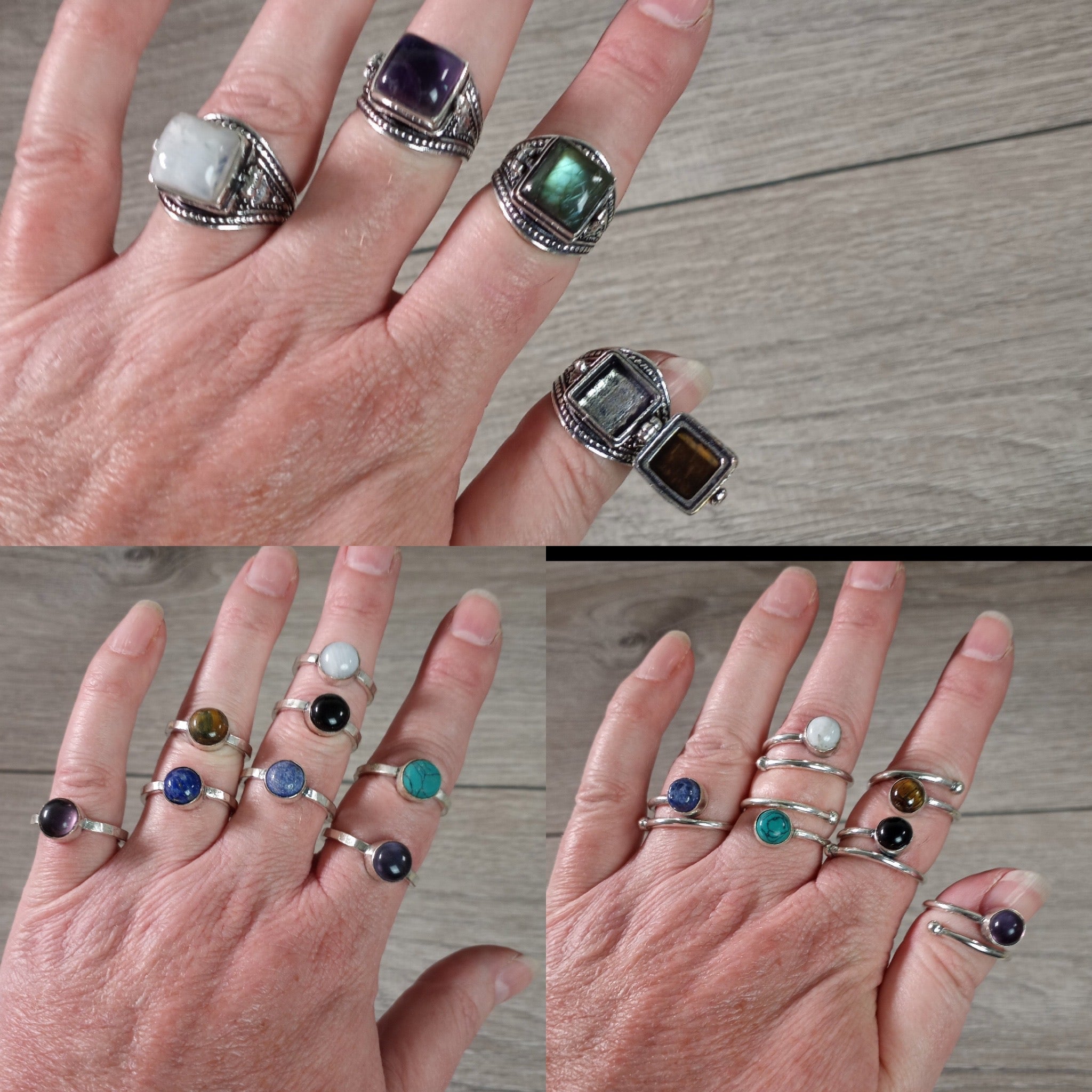 Assorted Gemstone Rings in Pot Metal