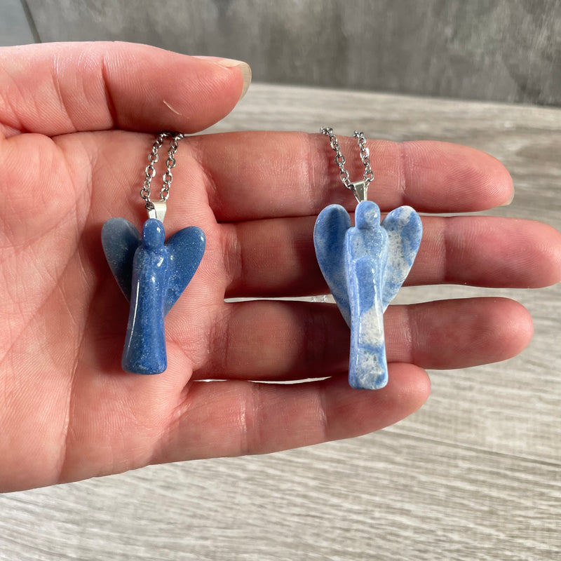 blue quartz angel jewelry with chain