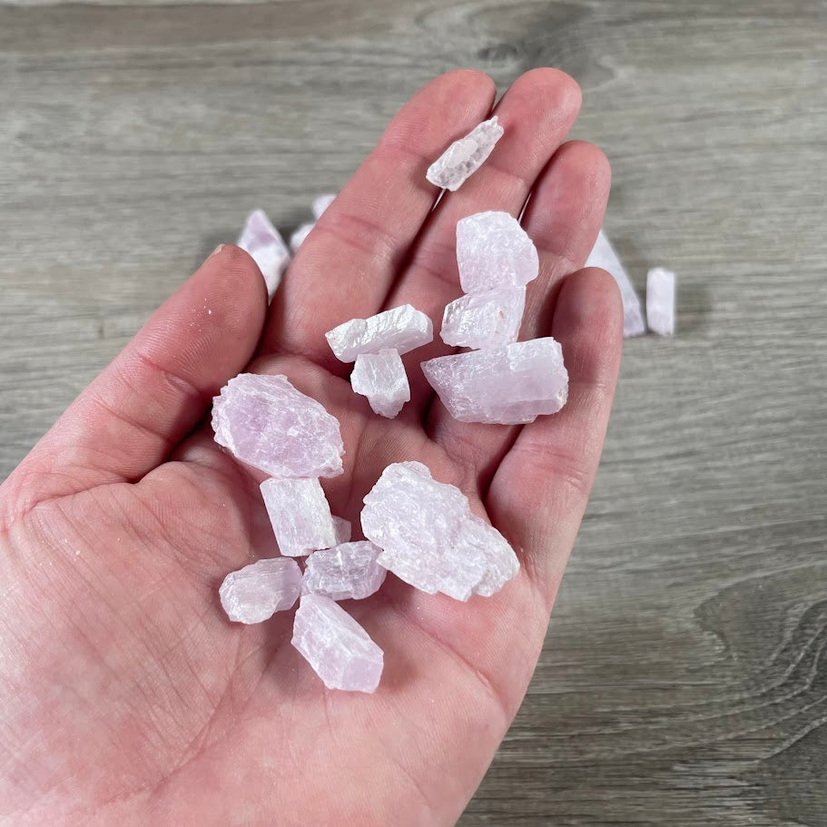 Natural kunzite crystal chunks in bulk lot 
