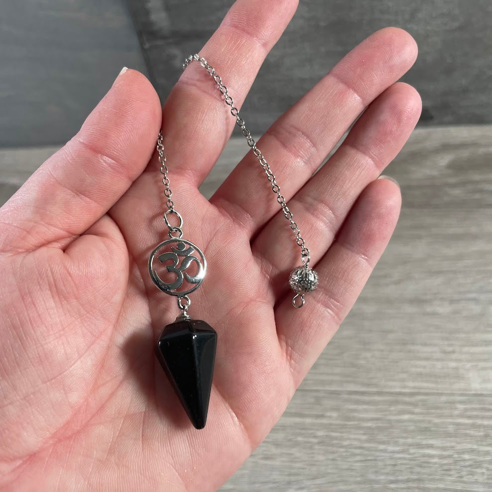 Obsidian Metaphysical crystal pendulum for meditation and aura cleansing