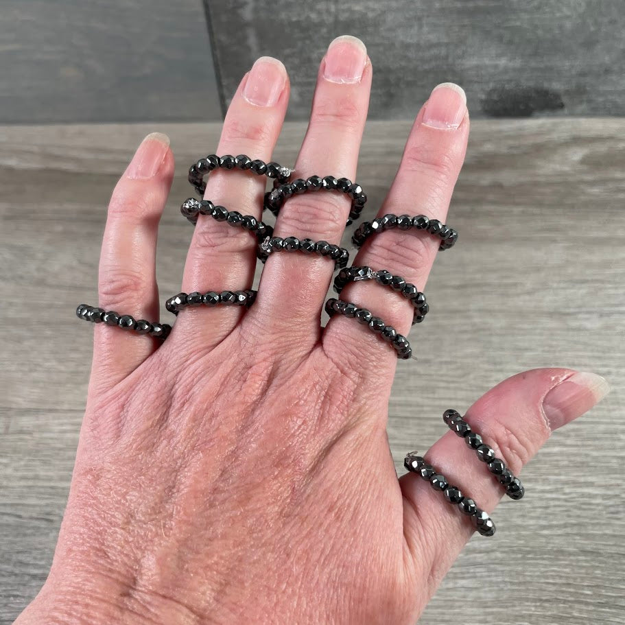 Hematite stretch ring adjustable crystal jewelry