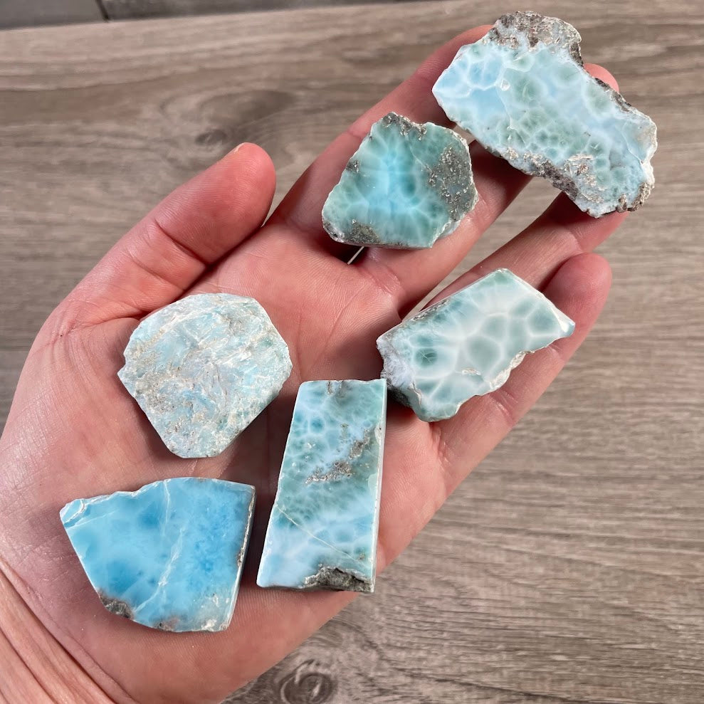 Dominican Larimar crystal slab for metaphysical retail display