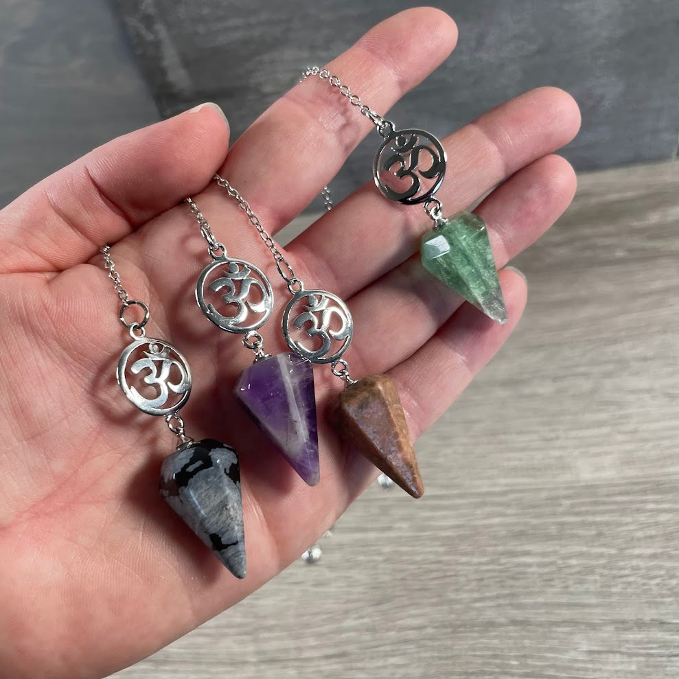 Ohm symbol crystal dowsing pendulum for chakra healing