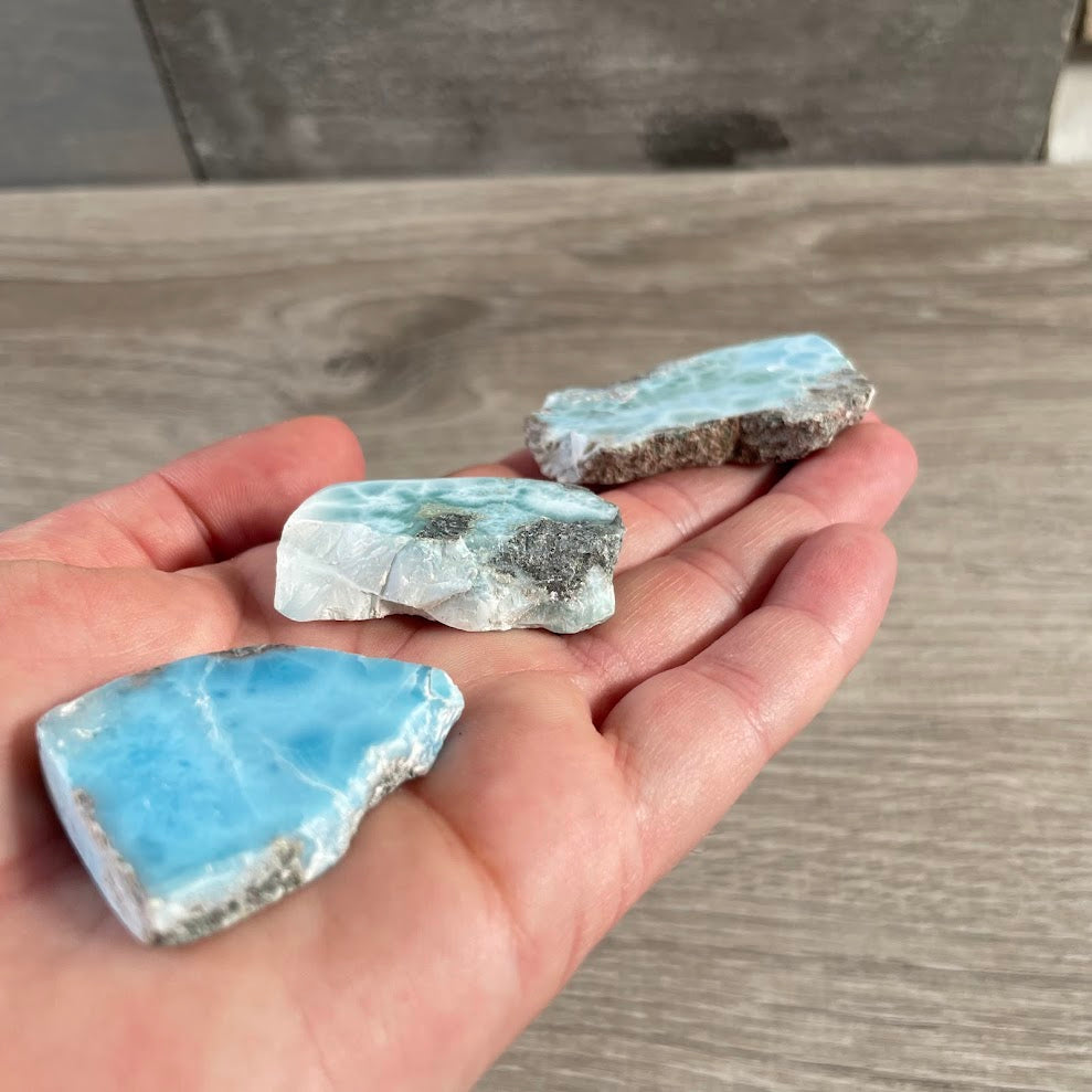 Larimar Front Polished Slabs | Blue Caribbean Gemstone Display Pieces for Crystal Shops