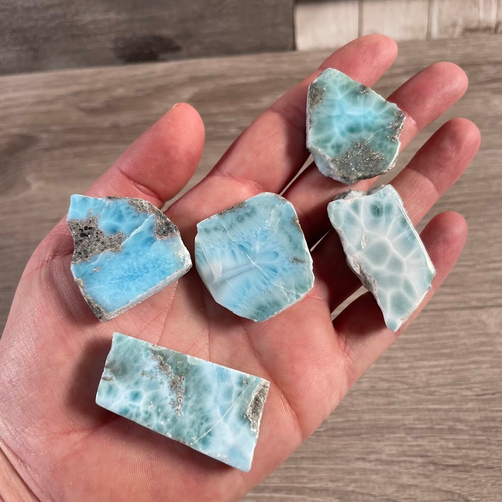 Larimar Front Polished Slabs | Blue Caribbean Gemstone Display Pieces for Crystal Shops