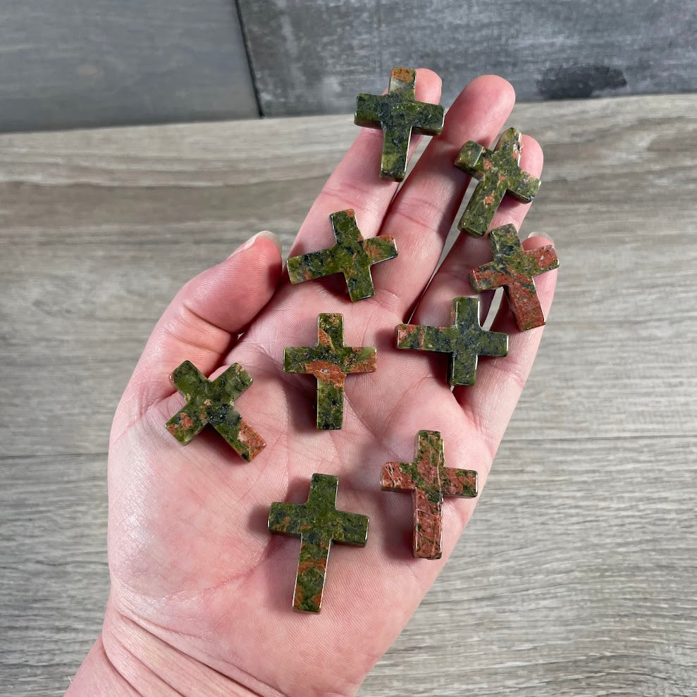 Unakite crystal cross for metaphysical store