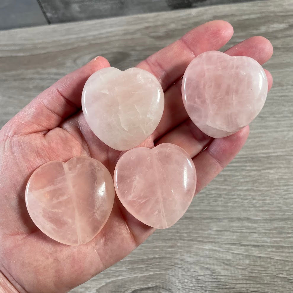 Flat pink rose quartz heart bead made from natural gemstone for crystal jewelry makers and wholesale buyers