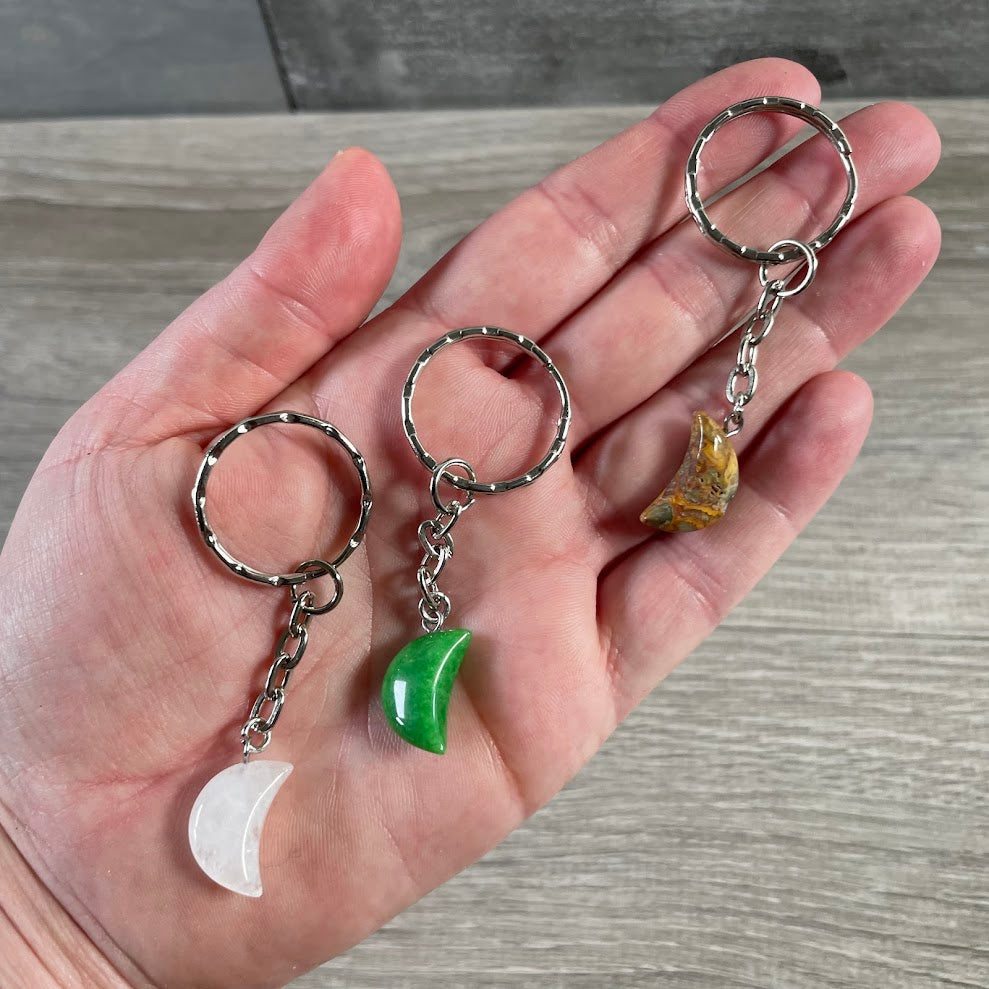 Crystal Moon Keychains – Assorted Gemstone Collection