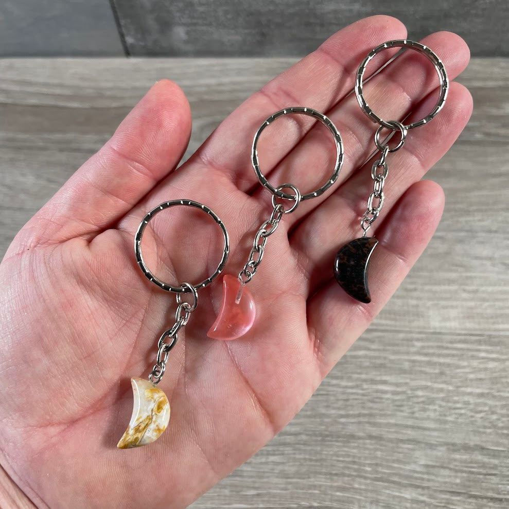 Crystal Moon Keychains – Assorted Gemstone Collection