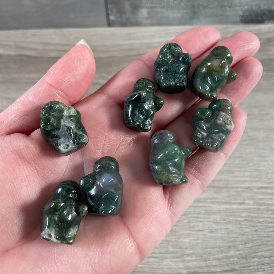 moss agate carved crystal goddess statue