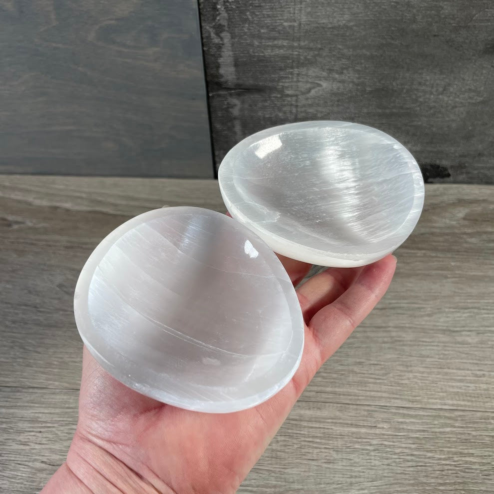 egg shaped selenite bowl for gift shops