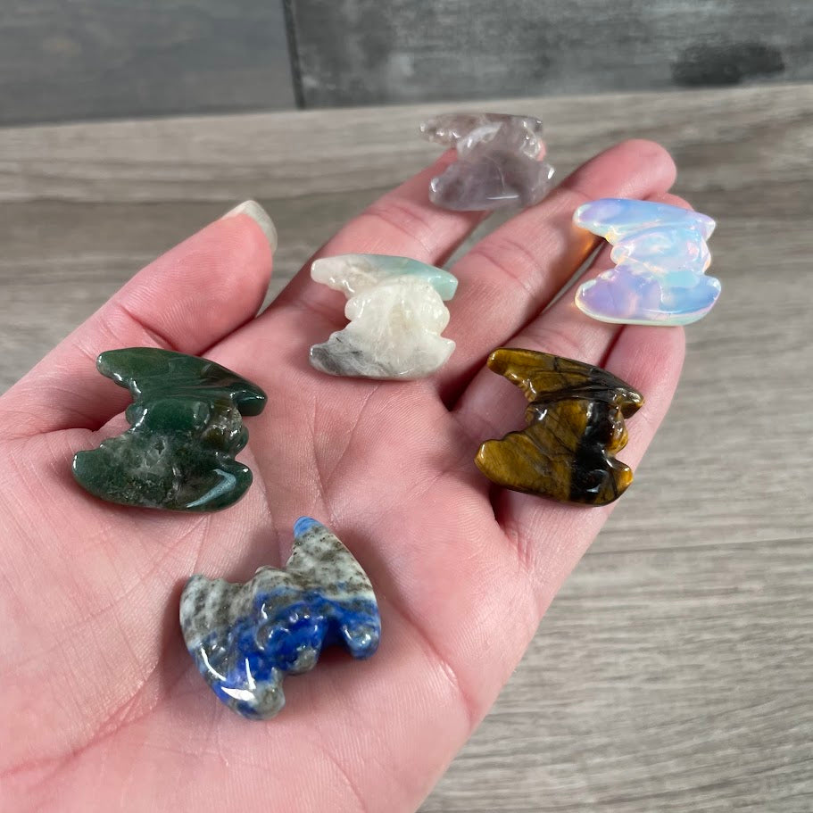Assorted small gemstone bat carving for metaphysical and crystal shops