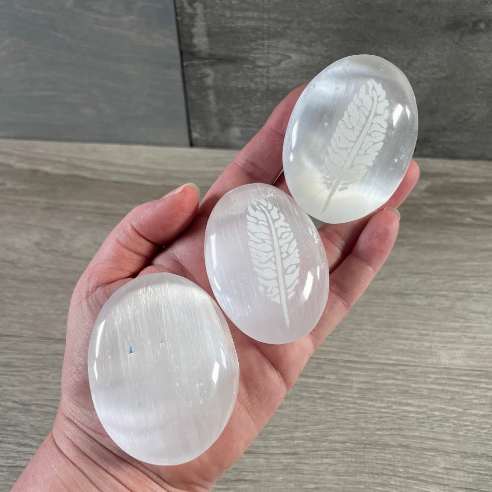 Selenite Palm Stones – Polished Healing Crystals