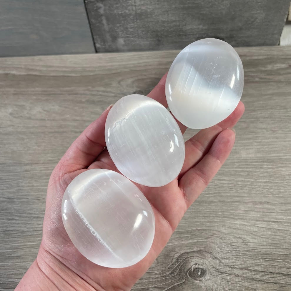 Selenite Palm Stones – Polished Healing Crystals