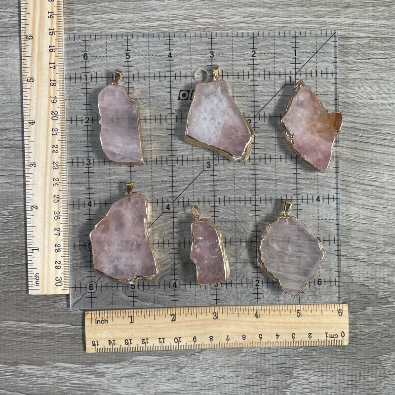 Rose Quartz Pendants Electroplated Slices