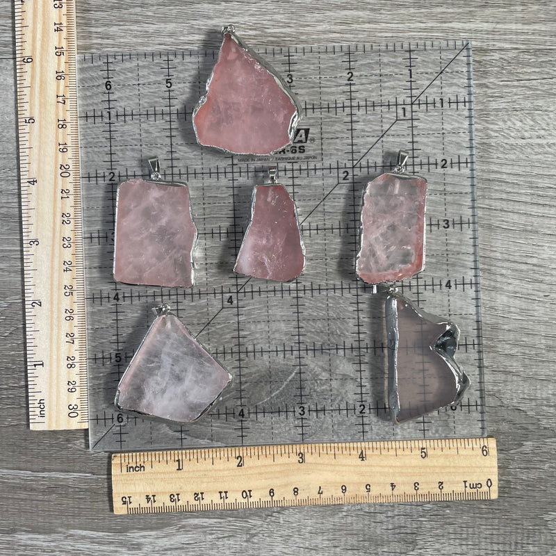 Rose Quartz Pendants Electroplated Slices