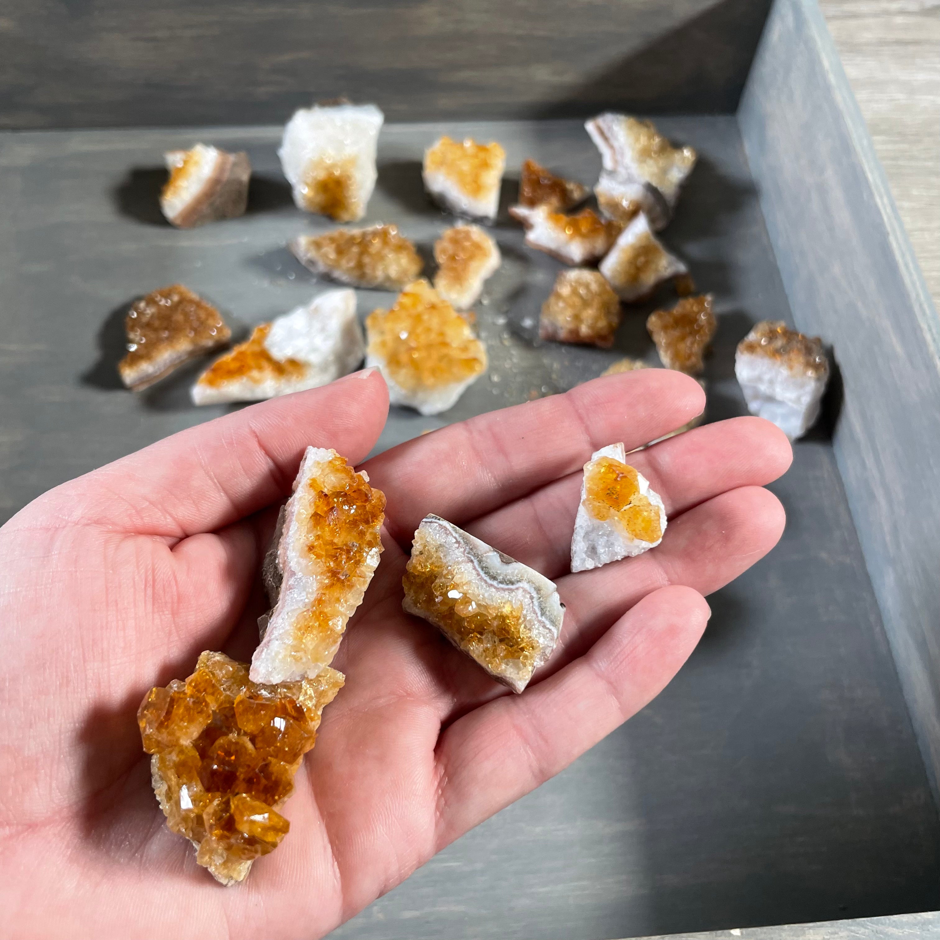 Raw citrine clusters in a l pound wholesale lot