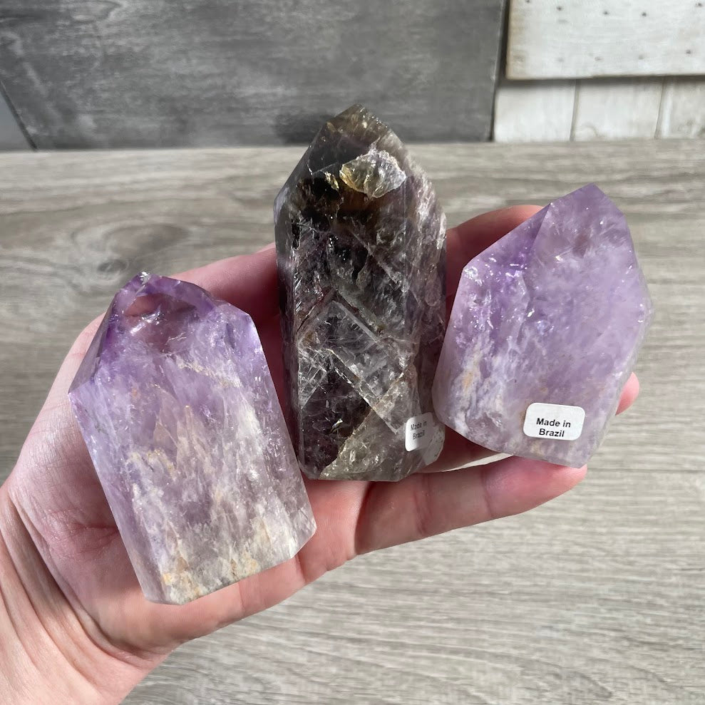 Brazilian gemstone obelisks sold by the ounce for wholesale crystal shops and metaphysical retailers