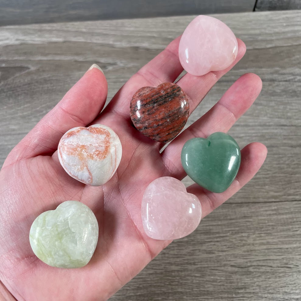 Assorted crystal puffy hearts for metaphysical stores, boutiques, and gift shop displays