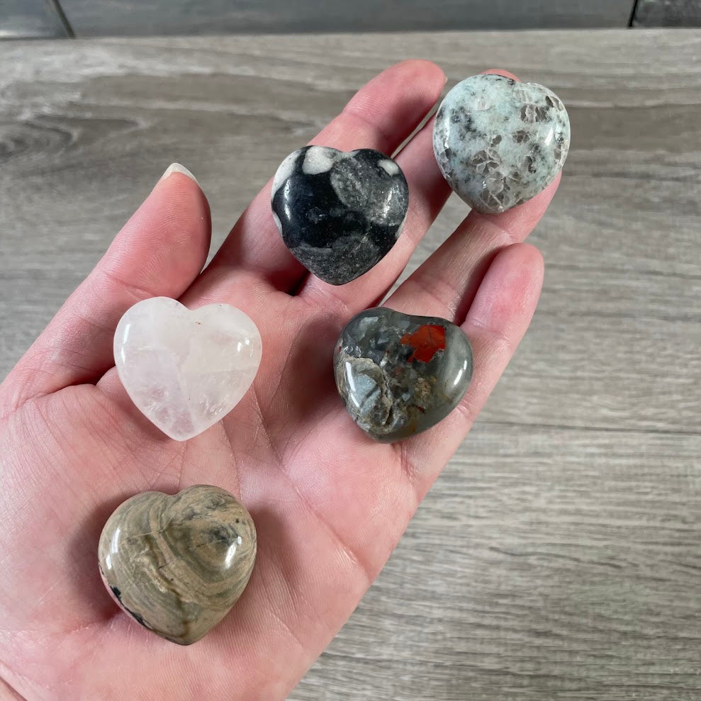 Wholesale assorted gemstone hearts for crystal displays, gifts, and retail bins