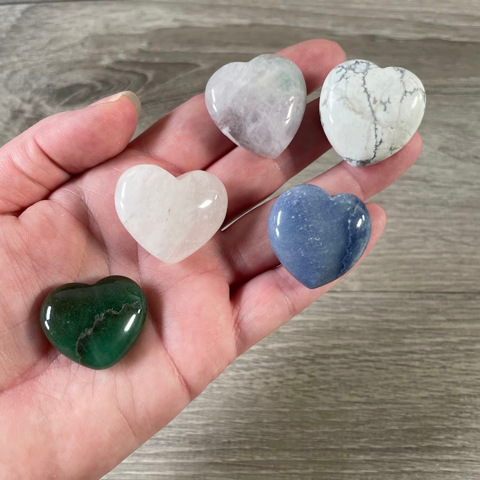 Medium gemstone puffy hearts for pocket stones, intention sets, and gift bundles
