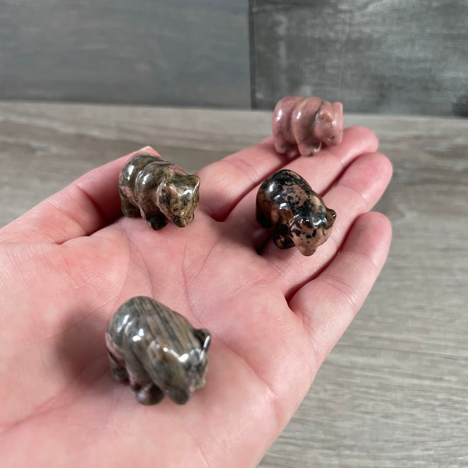 rhodonite carved gemstone bear figurines available for wholesale