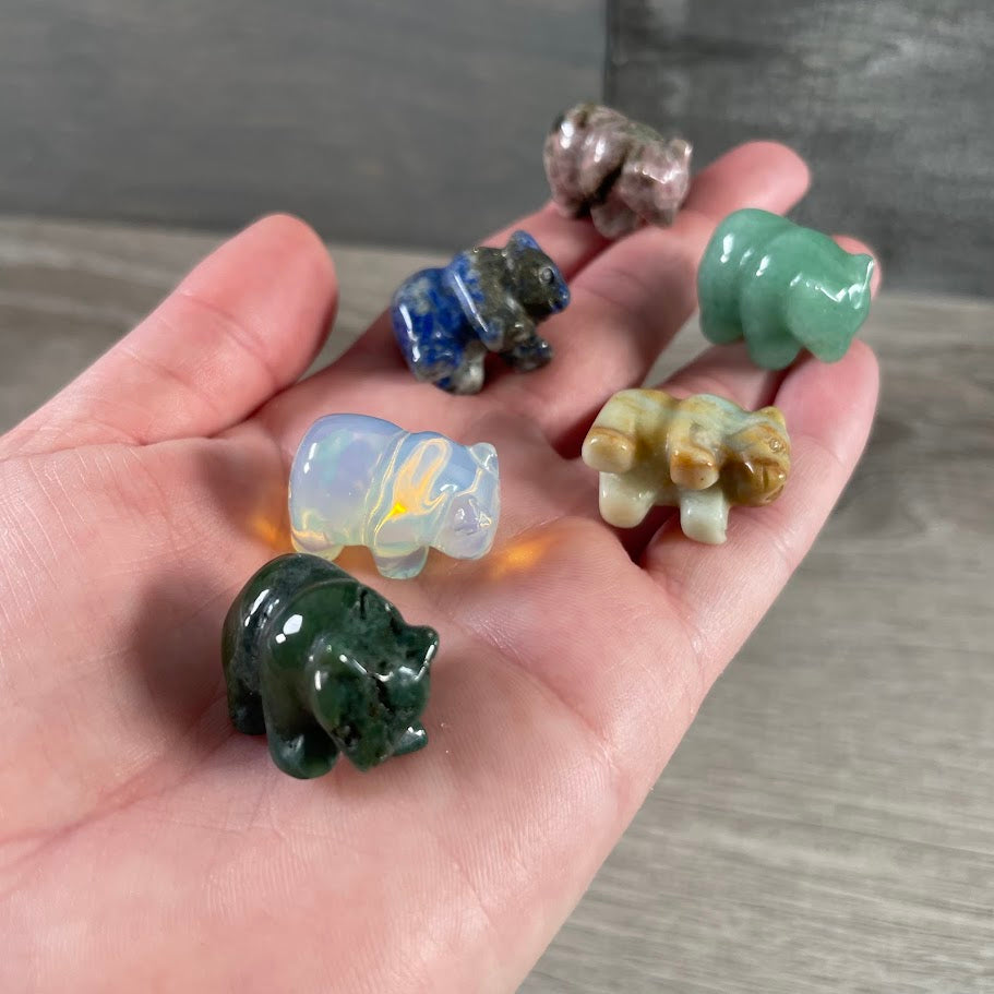 Bear Figurine Small Carved Gemstone – Crystal Animal Totem