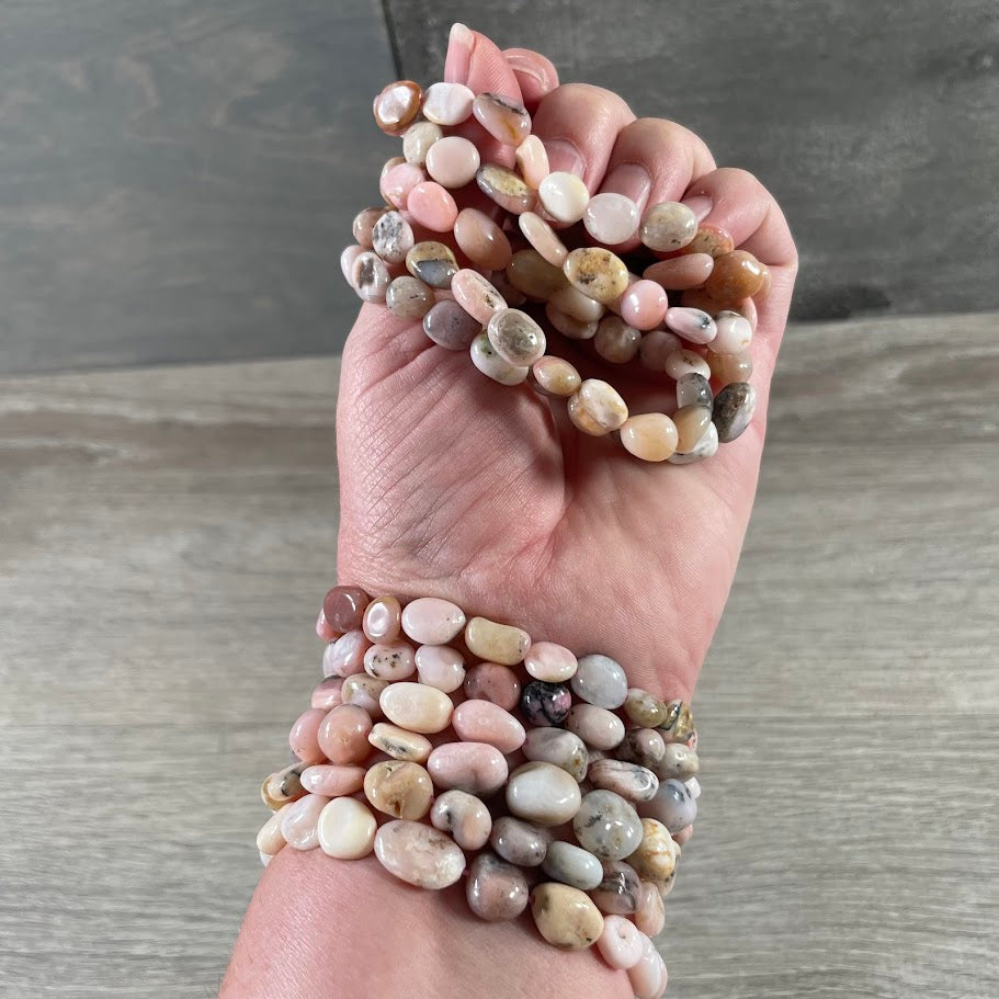 pink opal stacking gemstone nugget bracelet wholesale 
