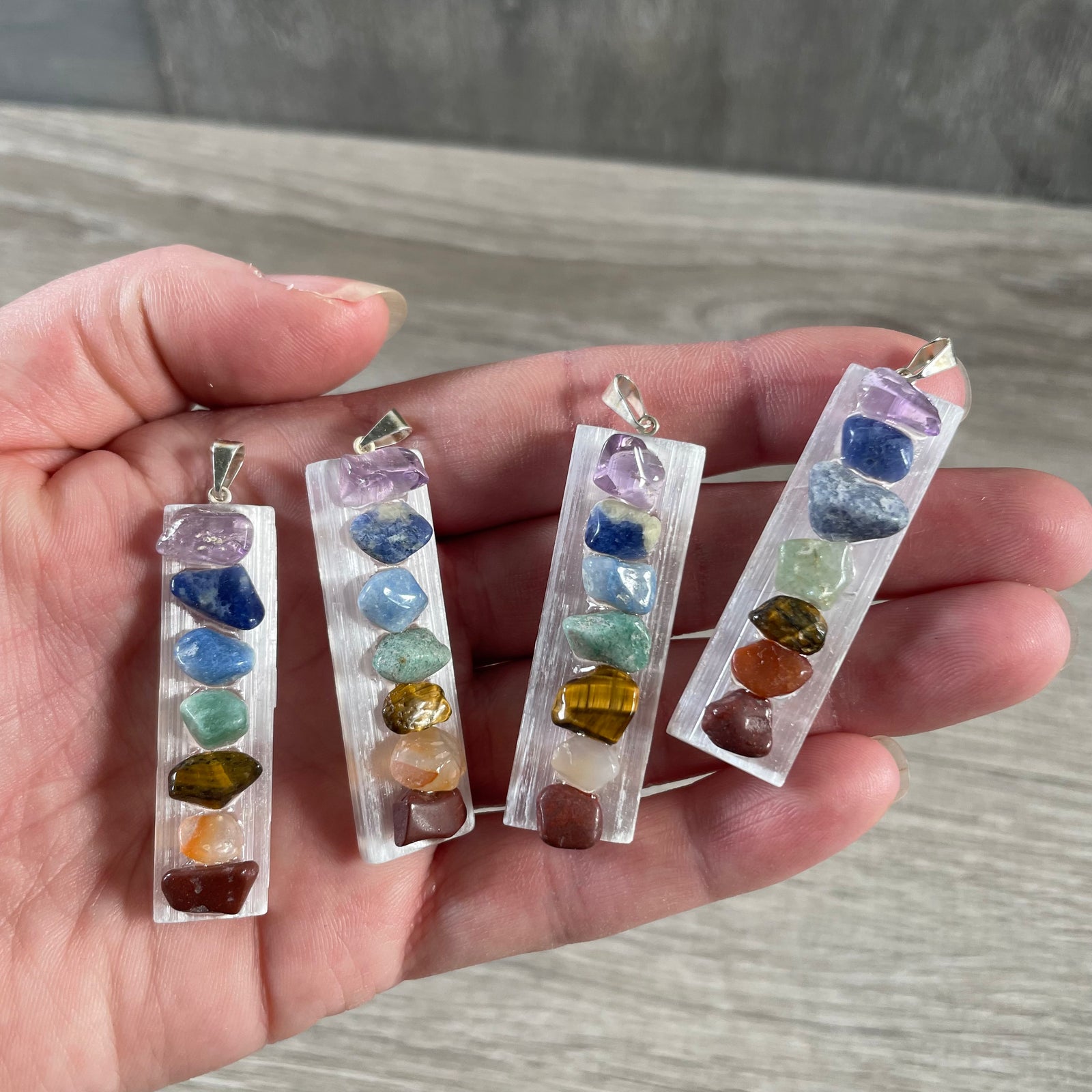 chakra crystals on selenite wholesale pendants