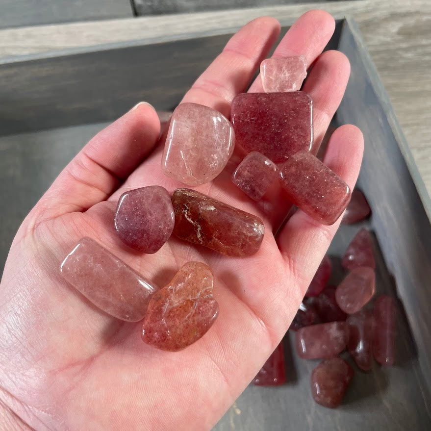wholesale strawberry quartz crystals pink polished stones assortment