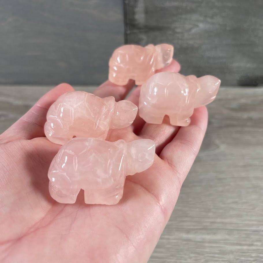 Gemstone turtle totem sculpture in rose quartz