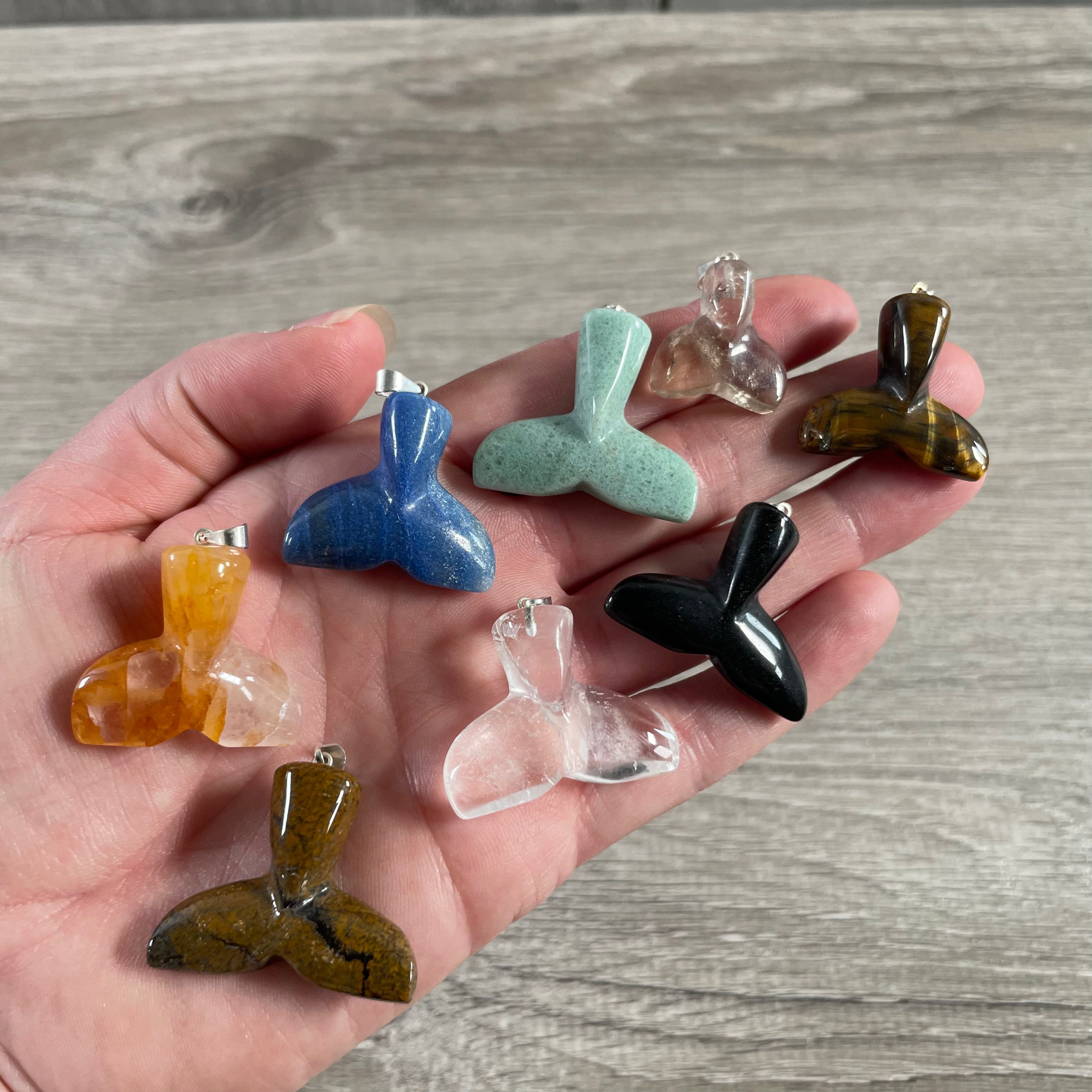 Whale or mermaid tail pendants in assorted stones