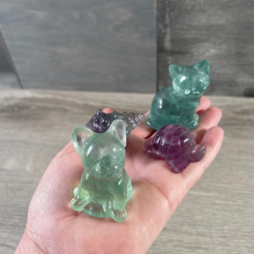 Assorted fluorite gemstone figurines metaphysical shop