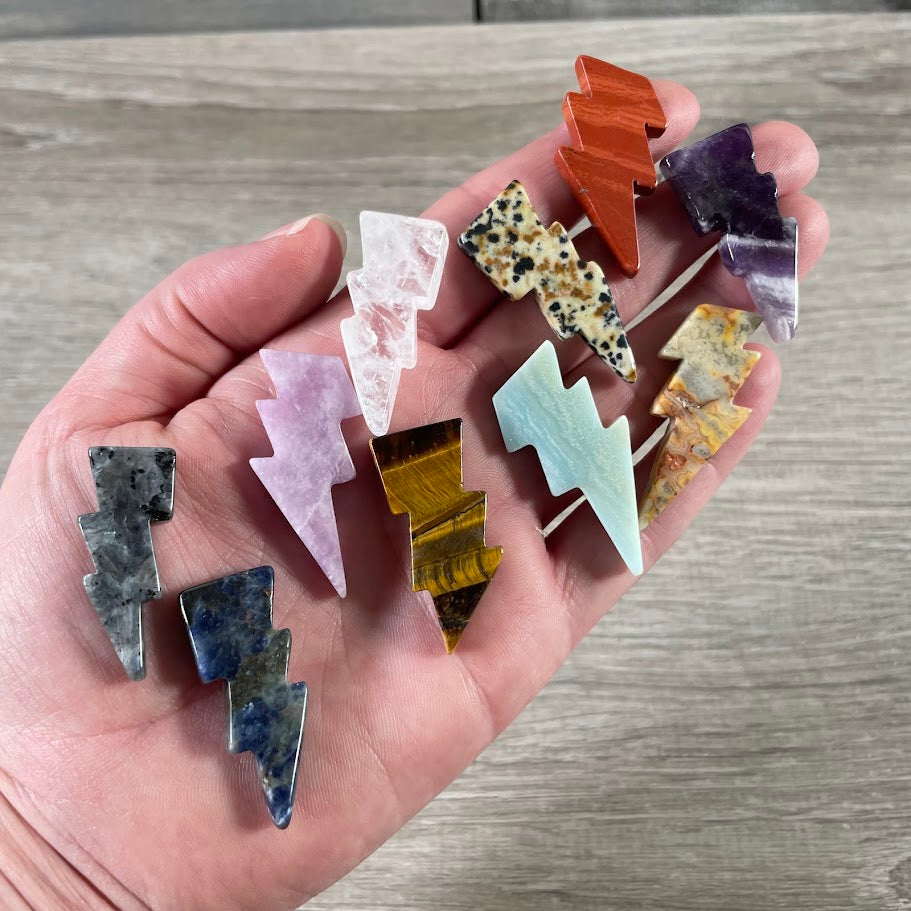 Gemstone Lightning Bolt Carving crafted from crystals for metaphysical shops