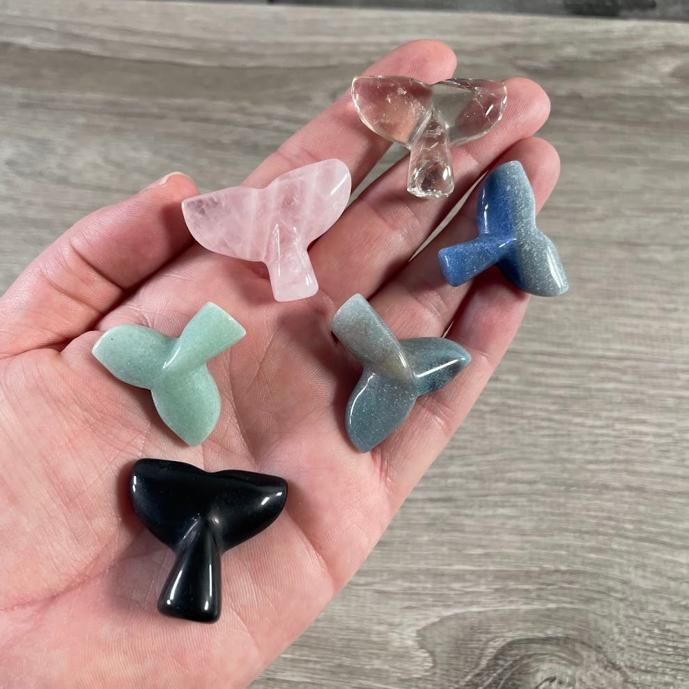 Assorted gemstone whale tail carving polished crystal ocean figurine