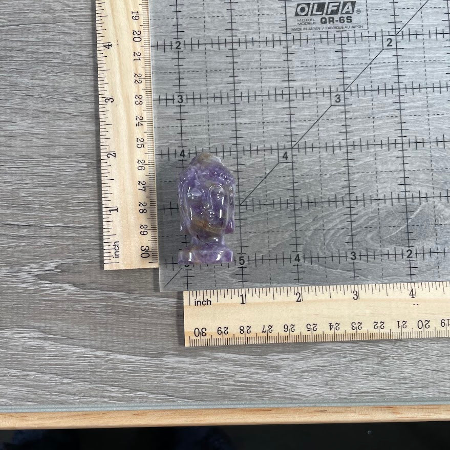 buddha head on grid to show size