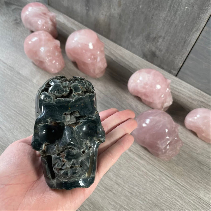 carved gemstone skull lot