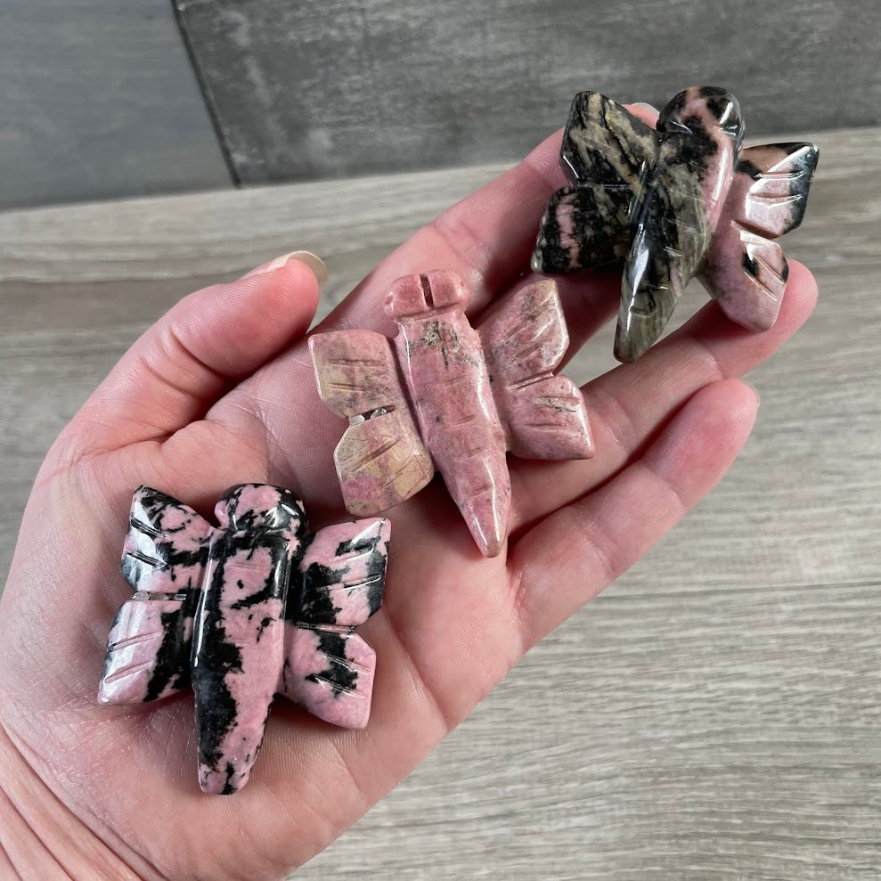 Rhodonite carved dragonfly crystal figurine with unique stone patterns bulk wholesale