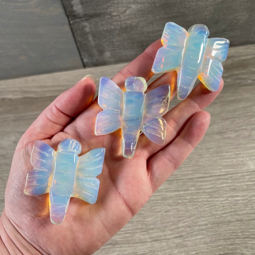 Opalite gemstone dragonfly décor for shelves, altars, and collections