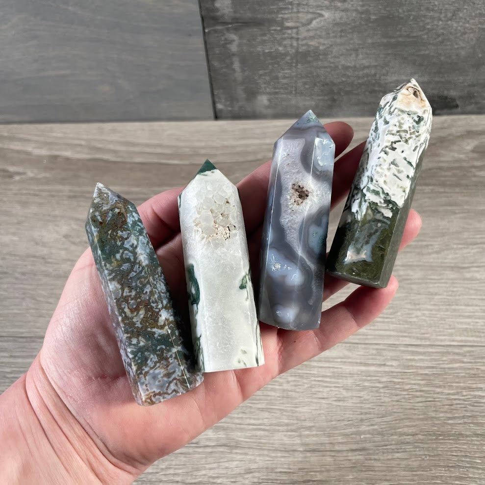 moss agate wholesale crystal towers polished gemstone points