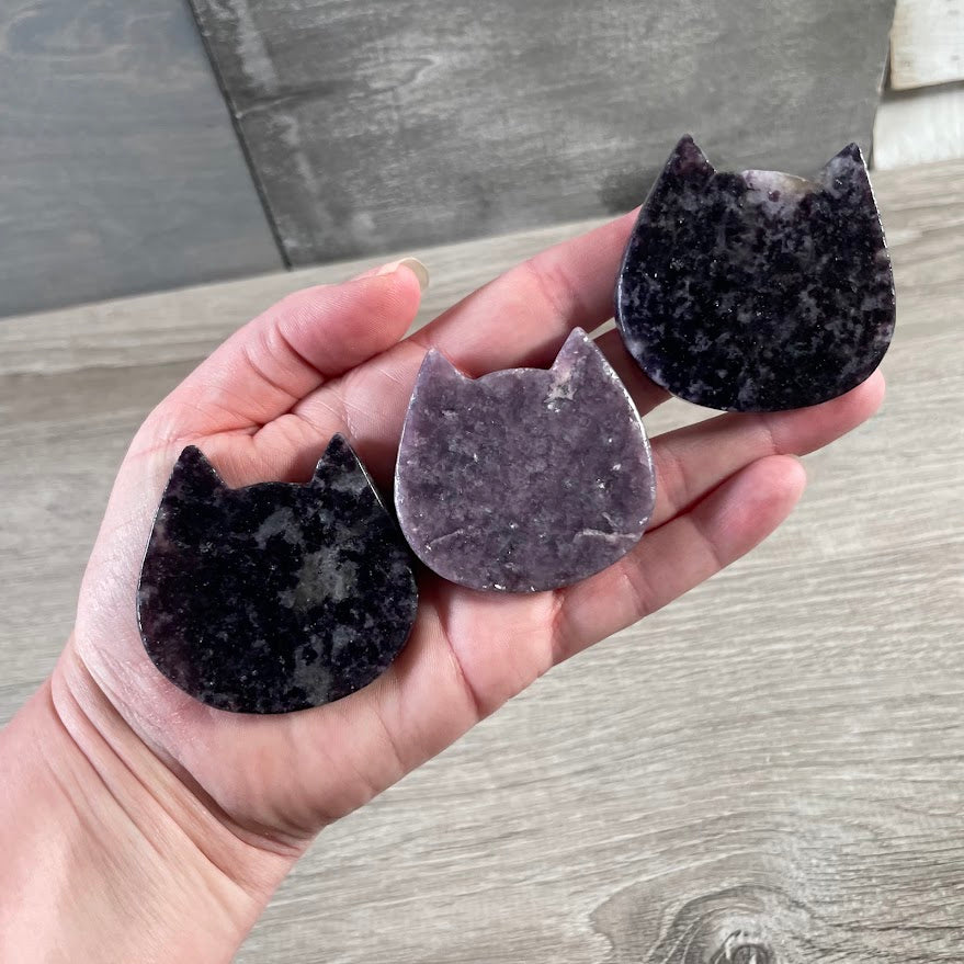 Lepidolite Wholesale carved crystal cat face for metaphysical shops and online crystal sellers