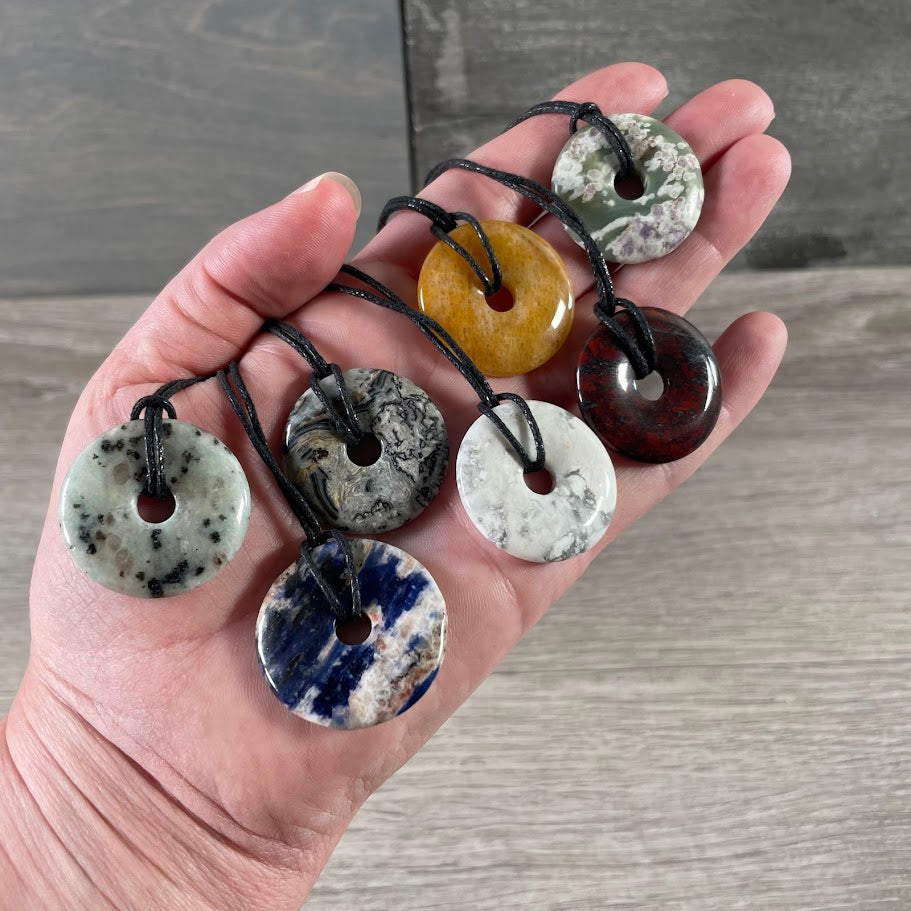 Donut Pi Stone 30mm Gemstone Pendant –  Strung or Plain