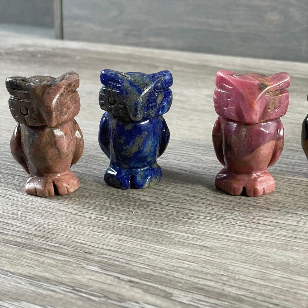 Assorted gemstone owl shaped figurines for spiritual shops